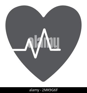 Herzschlag-Glyphe-Symbol, EKG und Herz, Pulszeichen, Vektorgrafiken, ein ausgefülltes Muster auf weißem Hintergrund, eps 10. Stock Vektor