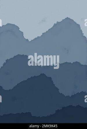 Abstrakter blauer Sommerhintergrund mit dunklen Wellen für Banner, Einladung, Poster oder Website-Design. Watercoor-Imitation, Platz für Text. Stockfoto