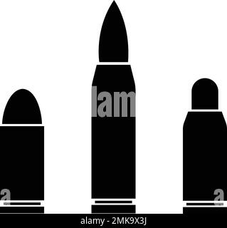 Aufzählungssymbole festlegen. Gewehrkugel. Gruppe Pistol Kugel. Symbol für die Sammelpatrone. Munition Stock Vektor