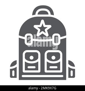 Rucksacksymbol, Camping und Reisen, Taschenschild, Vektorgrafiken, ein durchgehendes Muster auf weißem Hintergrund, 10 Stufen. Stock Vektor