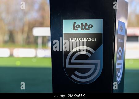 Aalter, Belgien. . 28. Januar 2023. Lotto Superliga vor einem weiblichen Fußballspiel zwischen Club Brügge Dames YLA und Eendracht Aalst am 18 . Spieltag der Saison 2022 - 2023 der belgischen Lotto Womens Super League am Samstag , den 28 . Januar 2023 in Aalter , BELGIEN . FOTO SPORTPIX | Stijn Audooren Kredit: David Catry/Alamy Live News Stockfoto