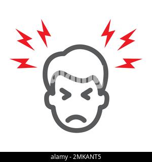 Kopfschmerz-Liniensymbol, Körper und Schmerzen, Kopfschmerz-Zeichen, Vektorgrafiken, lineares Muster auf weißem Hintergrund, eps 10. Stock Vektor