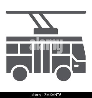 Trolleybus-Glyphe-Symbol, Verkehrsmittel und öffentliche Verkehrsmittel, Verkehrszeichen, Vektorgrafiken, ein ausgefülltes Muster auf weißem Hintergrund, Stufen 10. Stock Vektor