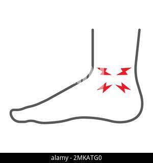 Knöchelschmerzen dünne Linie Symbol, Körper und Schmerzen, Beinverletzung Zeichen, Vektorgrafiken, ein lineares Muster auf weißem Hintergrund, eps 10. Stock Vektor