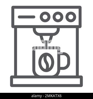 Liniensymbol der Kaffeemaschine, Kaffee und Gerät, Schild der Kaffeemaschine, Vektorgrafiken, lineares Muster auf weißem Hintergrund, eps 10. Stock Vektor