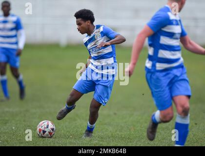 Glasshoughton, West Yorkshire, Großbritannien. 28. Januar 2023. Toolstation Northern Counties East League Division One, Glasshoughton Welfare AFC gegen Athersley Recreation am 28. Januar 2023 im Lee Johnston Signage Stadium, Glasshoughton, West Yorkshire UK Photo Credit Craig Cresswell Photography Credit: Craig Cresswell/Alamy Live News Stockfoto