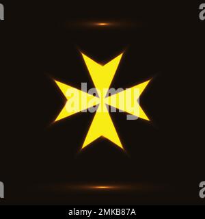Goldenes maltesisches Kreuz auf schwarzem Hintergrund. Hospitler Ritter glühende Malteser Kreuz Symbol Vektordarstellung Stock Vektor
