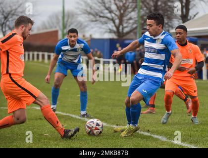 Glasshoughton, West Yorkshire, Großbritannien. 28. Januar 2023. Toolstation Northern Counties East League Division One, Glasshoughton Welfare AFC gegen Athersley Recreation am 28. Januar 2023 im Lee Johnston Signage Stadium, Glasshoughton, West Yorkshire UK Photo Credit Craig Cresswell Photography Credit: Craig Cresswell/Alamy Live News Stockfoto