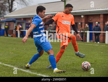 Glasshoughton, West Yorkshire, Großbritannien. 28. Januar 2023. Toolstation Northern Counties East League Division One, Glasshoughton Welfare AFC gegen Athersley Recreation am 28. Januar 2023 im Lee Johnston Signage Stadium, Glasshoughton, West Yorkshire UK Photo Credit Craig Cresswell Photography Credit: Craig Cresswell/Alamy Live News Stockfoto