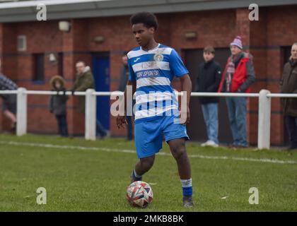 Glasshoughton, West Yorkshire, Großbritannien. 28. Januar 2023. Toolstation Northern Counties East League Division One, Glasshoughton Welfare AFC gegen Athersley Recreation am 28. Januar 2023 im Lee Johnston Signage Stadium, Glasshoughton, West Yorkshire UK Photo Credit Craig Cresswell Photography Credit: Craig Cresswell/Alamy Live News Stockfoto