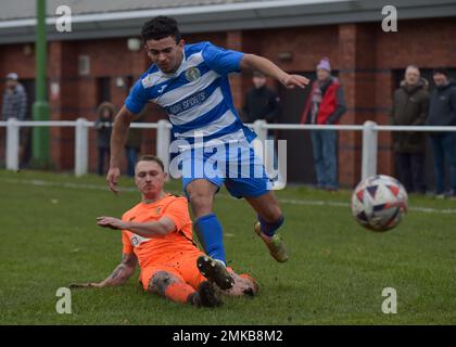 Glasshoughton, West Yorkshire, Großbritannien. 28. Januar 2023. Toolstation Northern Counties East League Division One, Glasshoughton Welfare AFC gegen Athersley Recreation am 28. Januar 2023 im Lee Johnston Signage Stadium, Glasshoughton, West Yorkshire UK Photo Credit Craig Cresswell Photography Credit: Craig Cresswell/Alamy Live News Stockfoto