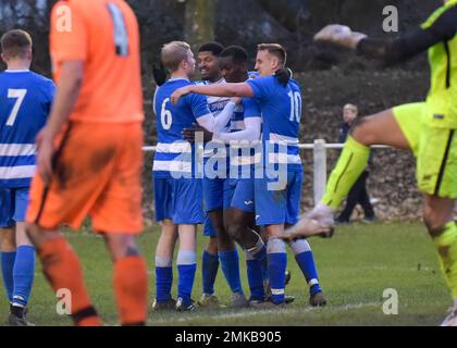 Glasshoughton, West Yorkshire, Großbritannien. 28. Januar 2023. Toolstation Northern Counties East League Division One, Glasshoughton Welfare AFC gegen Athersley Recreation am 28. Januar 2023 im Lee Johnston Signage Stadium, Glasshoughton, West Yorkshire UK Photo Credit Craig Cresswell Photography Credit: Craig Cresswell/Alamy Live News Stockfoto