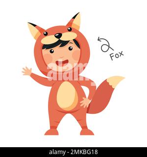 Glückliches Kind trägt Fox-Tierkostüme. Vector . Stock Vektor