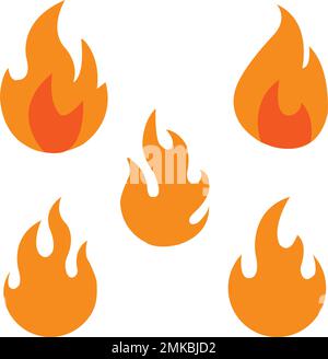 Set von Brandsymbolen für Design. Konzept Flamme, Feuer, Symbol, Vektordarstellung im flachen Stil Stock Vektor