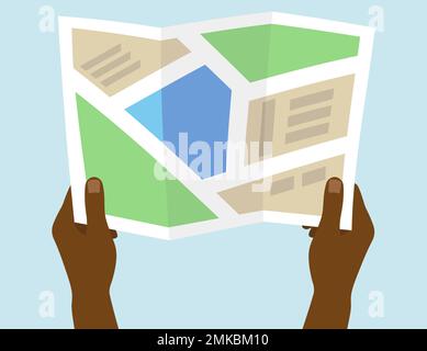 Hands Holding Paper Karte Reisekonzept Mit Black Skin Man Vector Illustration Flat Style Stock Vektor