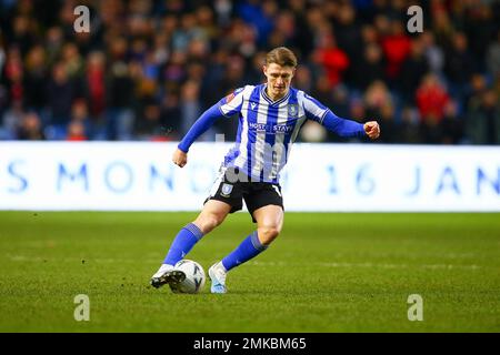 Hillsborough Stadium, Sheffield, England - 28. Januar 2023 George Byers (14) of Sheffield Mittwoch - während des Spiels Sheffield Wednesday V Fleetwood Town, Emirates FA Cup, 2022/23, Hillsborough Stadium, Sheffield, England - 28. Januar 2023 Kredit: Arthur Haigh/WhiteRosePhotos/Alamy Live News Stockfoto