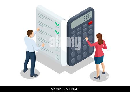 Isometrisches Sparkonzept. Familienbudgetplanungsservice. Buchhaltung und Steuern Stock Vektor