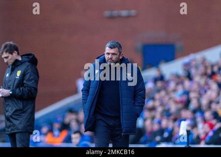 Glasgow, Großbritannien. 28. Januar 2023. Ibrox Stadium GLASGOW, SCHOTTLAND - 28. JANUAR: St. Johnstone Manager Callum Davidson während des Cinch Premiership Match zwischen Rangers und St. Johnstone im Ibrox Stadium am 28. Januar 2023 in Glasgow, Schottland. (Foto: Richard Callis/SPP) (Richard Callis/SPP) Kredit: SPP Sport Press Photo. Alamy Live News Stockfoto