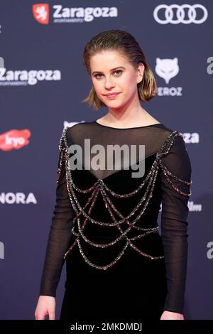 Zaragoza. Spanien. 20230128, Elisabet Casanovas nimmt am 28. Januar 2023 an den Feroz Awards 2023 - Red Carpet im Auditorium in Zaragoza, Spanien, Teil. Gutschrift: MPG/Alamy Live News Stockfoto