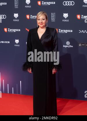 Saragossa, Spanien. 28. januar 2023. Die „Feroz Awards“-Gala wurde in der Stadt Saragossa veranstaltet, wo der Verband der kinematografischen Informanten Filme, Schauspieler, Schauspielerinnen und Filmprofis auszeichnet. Sie haben die Anwesenheit von Hunderten von Schauspielern, und der Ehrenpreis geht an Pedro Almodovar. Juan Antonio Perez/Alamy Live News Stockfoto