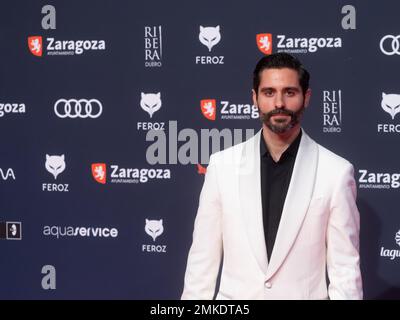 Saragossa, Spanien. 28. januar 2023. Die „Feroz Awards“-Gala wurde in der Stadt Saragossa veranstaltet, wo der Verband der kinematografischen Informanten Filme, Schauspieler, Schauspielerinnen und Filmprofis auszeichnet. Sie haben die Anwesenheit von Hunderten von Schauspielern, und der Ehrenpreis geht an Pedro Almodovar. Juan Antonio Perez/Alamy Live News Stockfoto