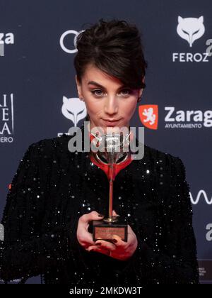 Saragossa, Spanien. 28. januar 2023. Die „Feroz Awards“-Gala wurde in der Stadt Saragossa veranstaltet, wo der Verband der kinematografischen Informanten Filme, Schauspieler, Schauspielerinnen und Filmprofis auszeichnet. Sie haben die Anwesenheit von Hunderten von Schauspielern, und der Ehrenpreis geht an Pedro Almodovar. Juan Antonio Perez/Alamy Live News Stockfoto