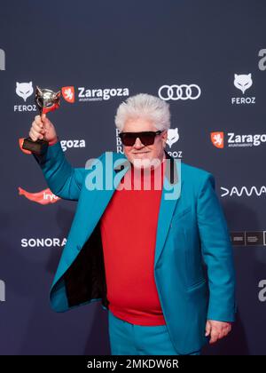 Saragossa, Spanien. 28. januar 2023. Die „Feroz Awards“-Gala wurde in der Stadt Saragossa veranstaltet, wo der Verband der kinematografischen Informanten Filme, Schauspieler, Schauspielerinnen und Filmprofis auszeichnet. Sie haben die Anwesenheit von Hunderten von Schauspielern, und der Ehrenpreis geht an Pedro Almodovar. Juan Antonio Perez/Alamy Live News Stockfoto