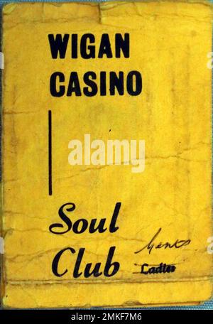 Wigan Casino Soul Club, Gentlemen Mitgliedskarte, Casino Club, Station Road, Wigan, Lancashire, England, UK WN1 0SD Stockfoto