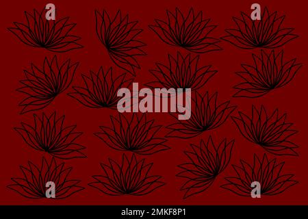 Nahtloses Blumenmuster in Schwarz, ein rotes burgunderfarbenes background.seamless-Blumenmuster in Schwarz, auf rotem burgunderfarbenen Hintergrund. Stockfoto