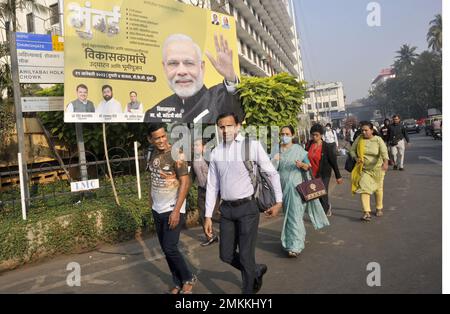 INDIEN. MUMBAI (BOMBAY). POSTER VON NARENDRA MODI, INDISCHER PREMIERMINISTER Stockfoto