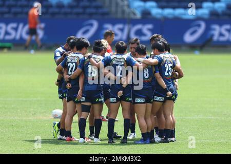 Sydney, Australien. 29. Januar 2023; Allianz Stadium, Sydney, NSW, Australien: HSBC Sydney Rugby Sevens, Japan gegen Argentinien; japanische Spieler treffen sich vor Spielbeginn. Credit: Action Plus Sports Images/Alamy Live News Stockfoto