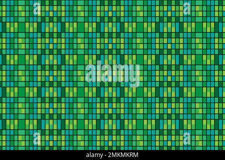 Grünes und gelbes Pixelbild nahtloses Muster Hintergrunddesign, kleine Blöcke nahtloses Pixelmuster Stockfoto