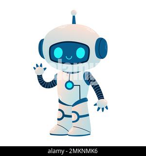 Süßer Roboter Winkt Mit Der Hand. Cartoon Science Technology Concept Isolated Vector. Flacher Cartoon-Style Stock Vektor