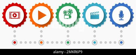 Vektorsymbole, Video- und Kinoformat Webabzeichen-Sammlung, Infografik-Vorlage für Unternehmen Stock Vektor