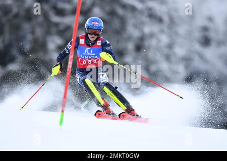 Spindleruv Mlyn, Tschechische Republik. 29. Januar 2023. Mikaela Shiffrin aus den USA tritt am 29. Januar 2023 bei der Alpinski-Weltmeisterschaft in Spindleruv Mlyn in der Tschechischen Republik an. Kredit: Radek Petrasek/CTK Photo/Alamy Live News Stockfoto