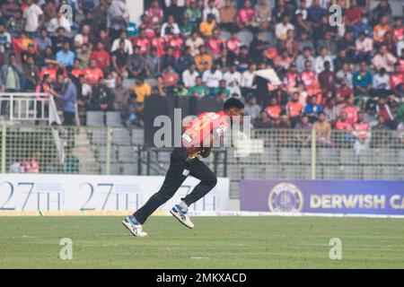 Nicht exklusiv: 28. Januar 2023 in Sylhet-Bangladesch: Comilla Victorians Team Bowler MUSTAFIZUR RAHMAN FIZ beim Bowling am heutigen Spiel zwischen Comil Stockfoto