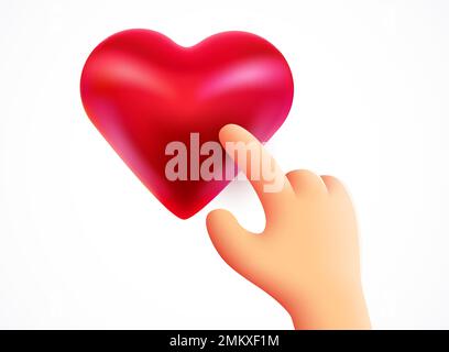 Die Hand drückt den Knopf. Herzsymbol. Vektordarstellung Stock Vektor