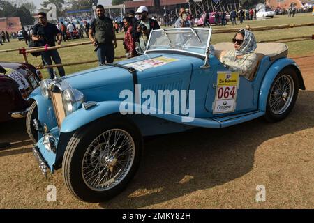 Kalkutta, Indien. 29. Januar 2023. Ein MG TA Zwerg nimmt am 29. Januar 2023 an der Oldtimer-Rallye in Kalkutta, Indien, Teil. (Foto: Sudipta das/Sipa USA) Guthaben: SIPA USA/Alamy Live News Stockfoto