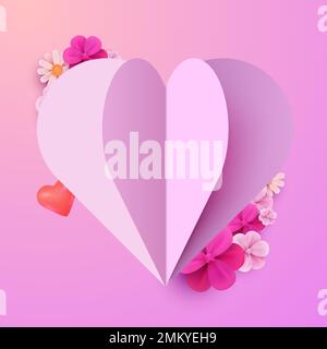 Farbenfrohes Papier valentinsherz mit Blumen. Vektordarstellung Stock Vektor