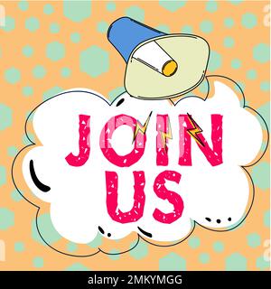 Schreiben Text anzeigen Treten Sie uns bei. Word für im Community-Team oder Blog registrieren Melden Sie sich bei den sozialen Medien an Stockfoto