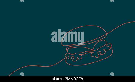 Einzeiliges durchgehendes Cheeseburger-Symbolkonzept. Silhouette von Fast-Food-Burgern mit Käsesalatbrötchen. Digitale weiße Skizze mit einer Linie Stock Vektor