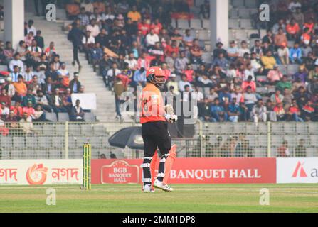 28. Januar 2023 in Sylhet-Bangladesch: Khulna Tiger Team Schlagmann TAMIM IQBAL zum heutigen Spiel zwischen Comilla Victorians und Khulna Tigers bei den Turnieren 2023 der Bangladesch Premier League (BPL) im Sylhet International Cricket Stadium in Bangladesch. Comilla Victorians Team gewann mit 4 Runs. Am 28. Januar 2023 in Sylhet-Bangladesch (Foto: MD Rafayat Haque Khan/Eyepix Group) Stockfoto