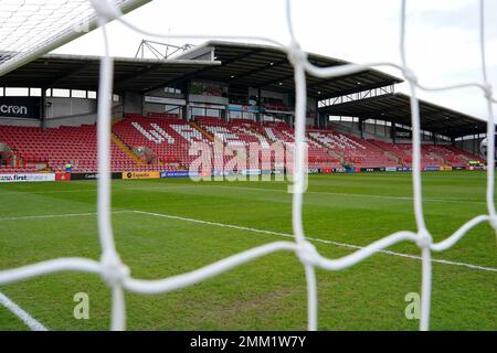 Allgemeiner Blick auf das Racecourse Ground Stadium vor dem Emirates FA Cup Spiel der vierten Runde Wrexham vs Sheffield United at the Racecourse Ground, Wrexham, Großbritannien, 29. Januar 2023 (Foto: Steve Flynn/News Images) Stockfoto