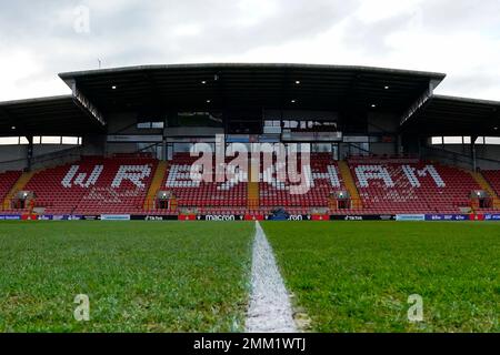 Wrexham, Großbritannien. 29. Januar 2023. Allgemeiner Blick auf das Rennbahn-Stadion vor dem Emirates FA Cup, viertes Spiel Wrexham vs Sheffield United am Racecourse Ground, Wrexham, Vereinigtes Königreich, 29. Januar 2023 (Foto von Steve Flynn/News Images) in Wrexham, Vereinigtes Königreich, 1/29/2023. (Foto: Steve Flynn/News Images/Sipa USA) Guthaben: SIPA USA/Alamy Live News Stockfoto