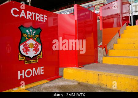 Allgemeiner Blick auf das Racecourse Ground Stadium vor dem Emirates FA Cup Spiel der vierten Runde Wrexham vs Sheffield United at the Racecourse Ground, Wrexham, Großbritannien, 29. Januar 2023 (Foto: Steve Flynn/News Images) Stockfoto