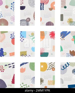 Abstract 2022 Monatskalender Vorlage, floral memphis iPhone Wallpaper Vektor-Set Stock Vektor