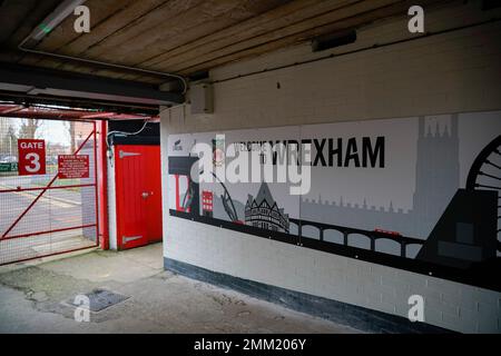 Wrexham, Großbritannien. 29. Januar 2023. Allgemeiner Blick auf das Rennbahn-Stadion vor dem Emirates FA Cup, viertes Spiel Wrexham vs Sheffield United am Racecourse Ground, Wrexham, Vereinigtes Königreich, 29. Januar 2023 (Foto von Steve Flynn/News Images) in Wrexham, Vereinigtes Königreich, 1/29/2023. (Foto: Steve Flynn/News Images/Sipa USA) Guthaben: SIPA USA/Alamy Live News Stockfoto
