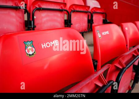 Wrexham, Großbritannien. 29. Januar 2023. Allgemeiner Blick auf das Rennbahn-Stadion vor dem Emirates FA Cup, viertes Spiel Wrexham vs Sheffield United am Racecourse Ground, Wrexham, Vereinigtes Königreich, 29. Januar 2023 (Foto von Steve Flynn/News Images) in Wrexham, Vereinigtes Königreich, 1/29/2023. (Foto: Steve Flynn/News Images/Sipa USA) Guthaben: SIPA USA/Alamy Live News Stockfoto