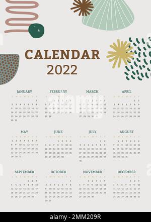 2022 Monatskalender Vorlage, floral memphis Design Vektor Stock Vektor