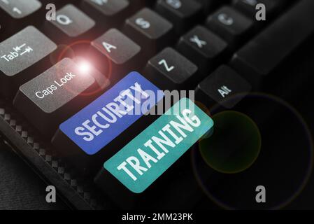 Textunterschrift zur Präsentation der Sicherheitsschulung. Geschäftsidee: Bereitstellung von Schulungen zum Sicherheitsbewusstsein für Endbenutzer Stockfoto